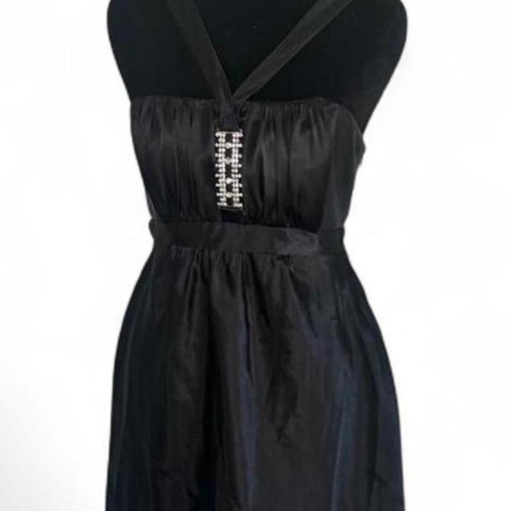 Jessica McClintock Gunne Sax Black Satin Halter Mini Dress Silver Detail 9